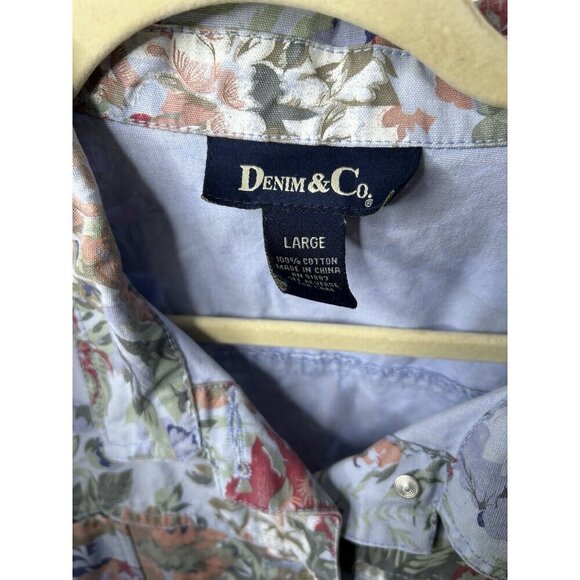 Denim and Co Blue Floral Spring Jacket Button Up  Pockets Pastel Size Large - Picture 8 of 8